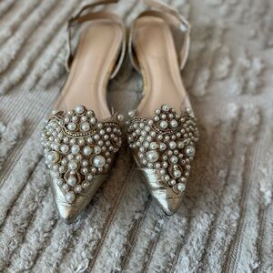 Nordstrom Gold Pearl Embellished Flats